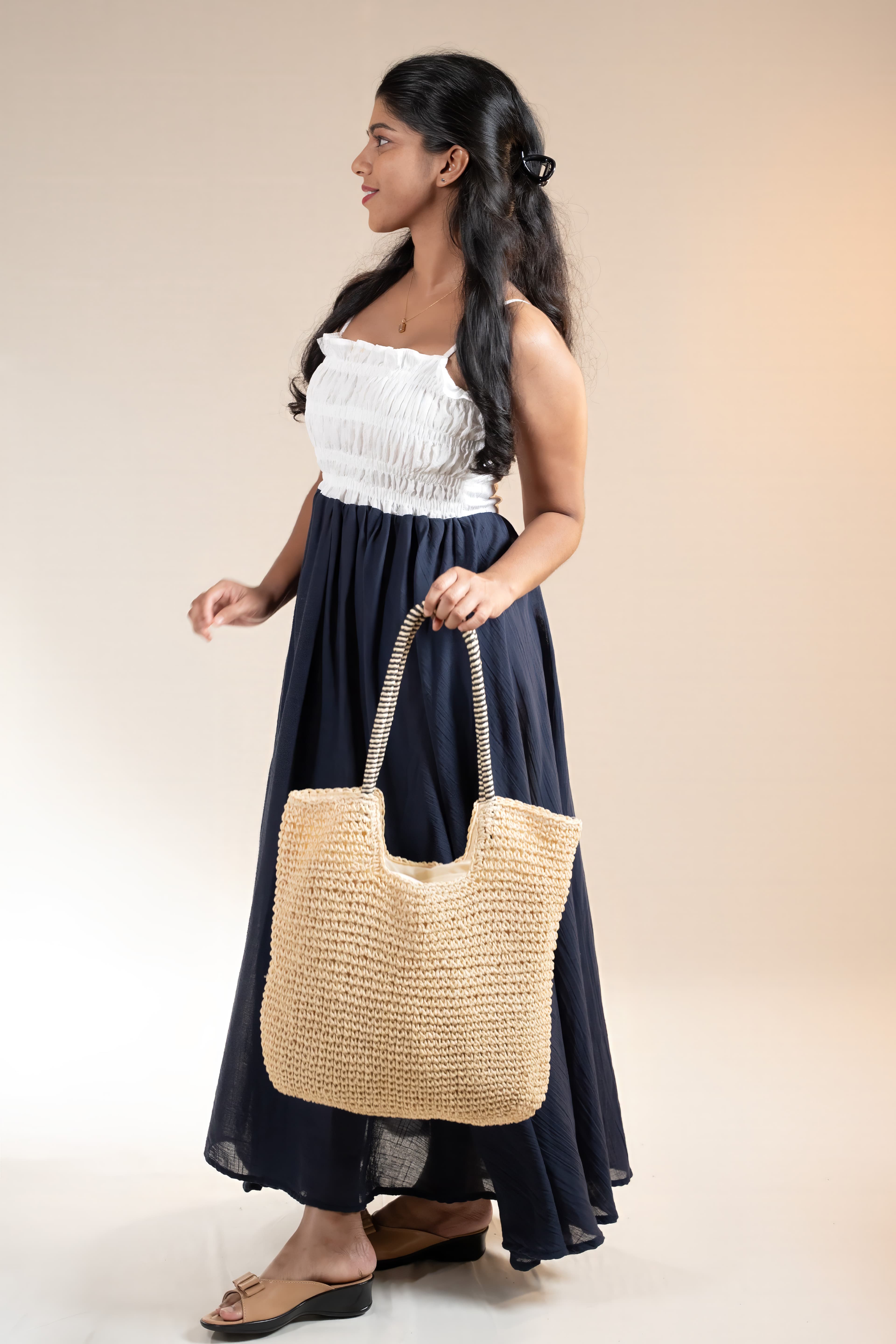 Navy Drift Dress | Smocked Colorblock Maxi | Adum Culture