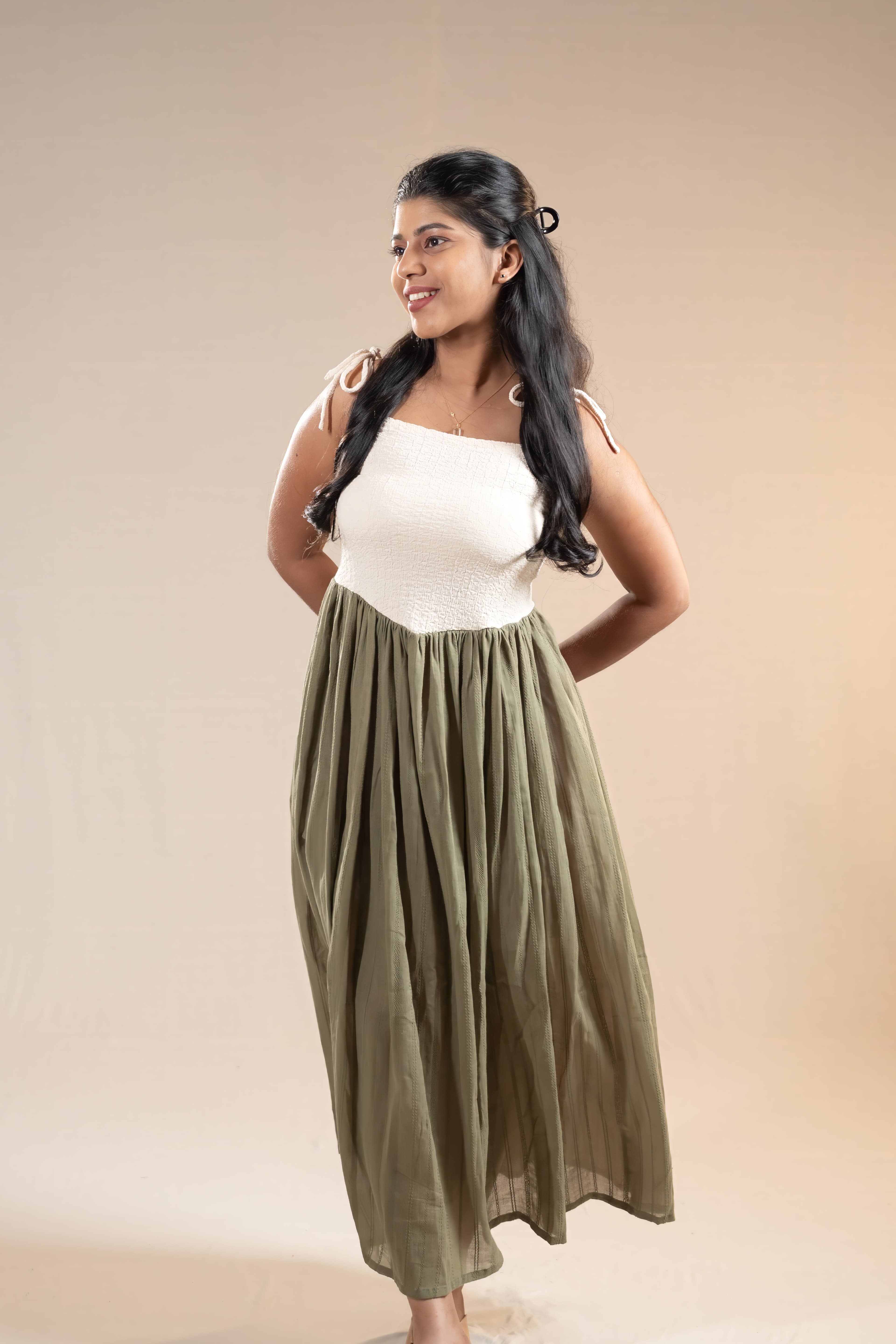 Olive Drift Dress | Textured Colorblock Maxi | Adum Culture