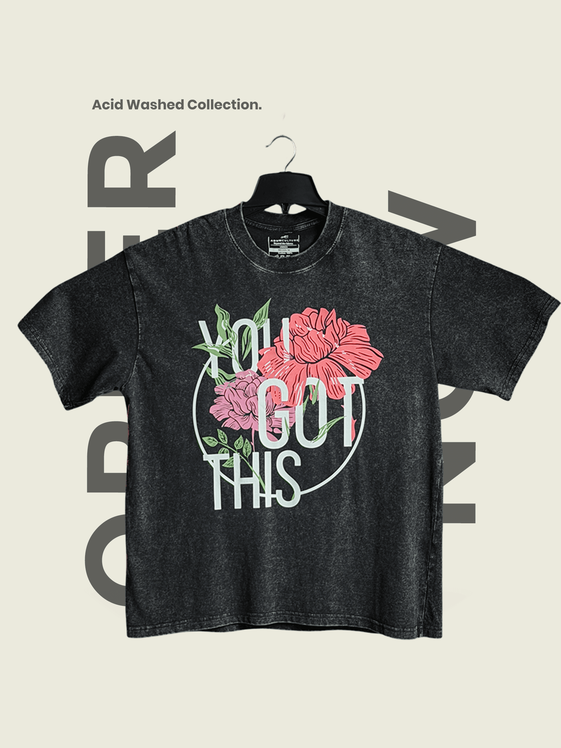 Floral Motivation Tee | Acid Washed Midnight Ash | Adum Culture